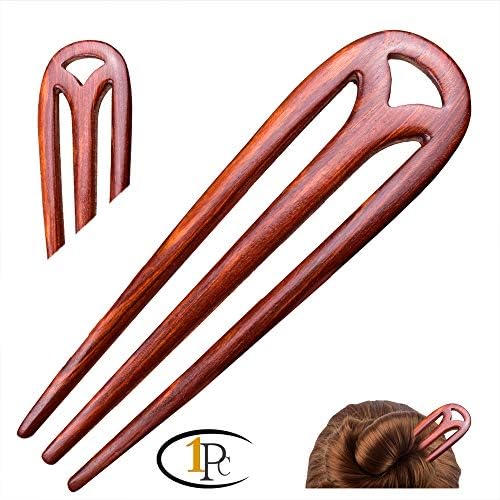 FINGER LOVE Handmade Carved 3-Prong Wood Hair Stick (Rosewood)
