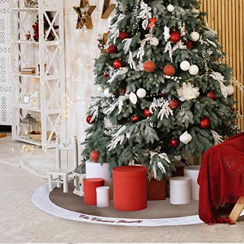 48 Inch Custom Embroidered Burlap Christmas Tree Skirt + BONUS Large Zip Storage Bag - Put Your Family Name (or Any Text) on the Premium Fleece Cross Stitch Border Trim - Rustic Farmhouse Decor Gift