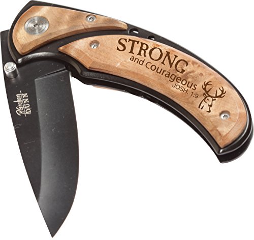 P. GRAHAM DUNN Inspirational Sharp-Edge Metal Finished Christian Pocket Knife - 3 Inch Blade (Strong and Courageous)