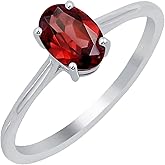 TISHAVI Natural Garnet/Amethyst/Citrine/Peridot/Blue Topaz 925 Sterling Silver Plated Rings for Women - Handmade Oval Shape Light Weight Solitaire Rings Fashion Jewelry - Gifts for Her