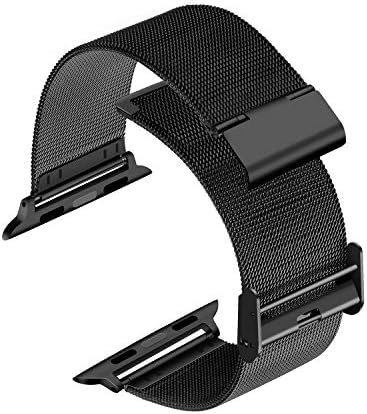 LUNANI Compatible for Apple Watch Band 42mm 44mm, Durable Stainless Steel Mesh Sport Wristband Loop with Adjustable Clasp for iPhone Smart Watch iWatch Series 4/3/2/1, Black