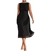 Milumia Women's Plus Size Mesh Sleeveless Midi Dress Elegant Crew Neck A Line Flowy Party Dresses