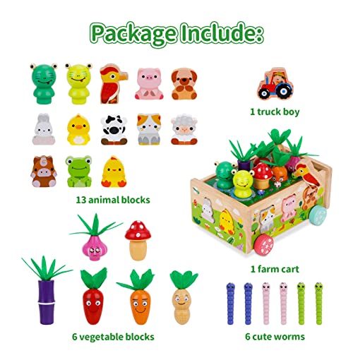 Montessori Wooden Toddler Toys for 1 2 3 Years Old Boys Girls, Shape Sorting Toys First Birthday Gifts for 1-2 Years, Wood Animal Farm Car Preschool Educational Fine Motor Skills Toy