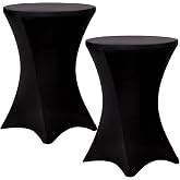Fixwal 2 Pack Cocktail Tablecloth Bar Top Table Covers Round Black Spandex | Fits 30-32" Dia x 40-43" H Tables, Spandex Fabric, Stretch Fitted Design, Ideal For Bar, Pub And Wedding
