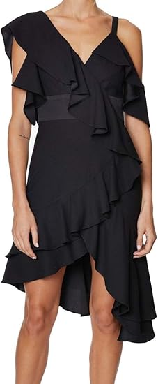 black ruffle cocktail dress
