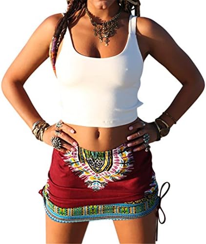 Womens African Totem Printed Ethnic Dashiki Skirt Boho Ethnic Short Summer Beach Skirt Pencil Skirt Red M