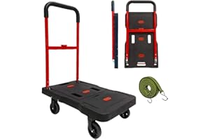 HBFBDRCT Folding Hand Truck, 150kg/330 Lbs Heavy Duty Luggage Cart, Portable Utility Dolly Platform Cart with Adjustable Handle for Auto, Luggage, Personal, Travel, Moving Shopping and Office Use(Red)