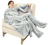 Catalonia Wearable Fleece Blanket with Sleeves & Foot Pockets for Adult Women Men, Micro Plush Comfy Wrap Sleeved Throw Blanket Robe Large 75” x 53”