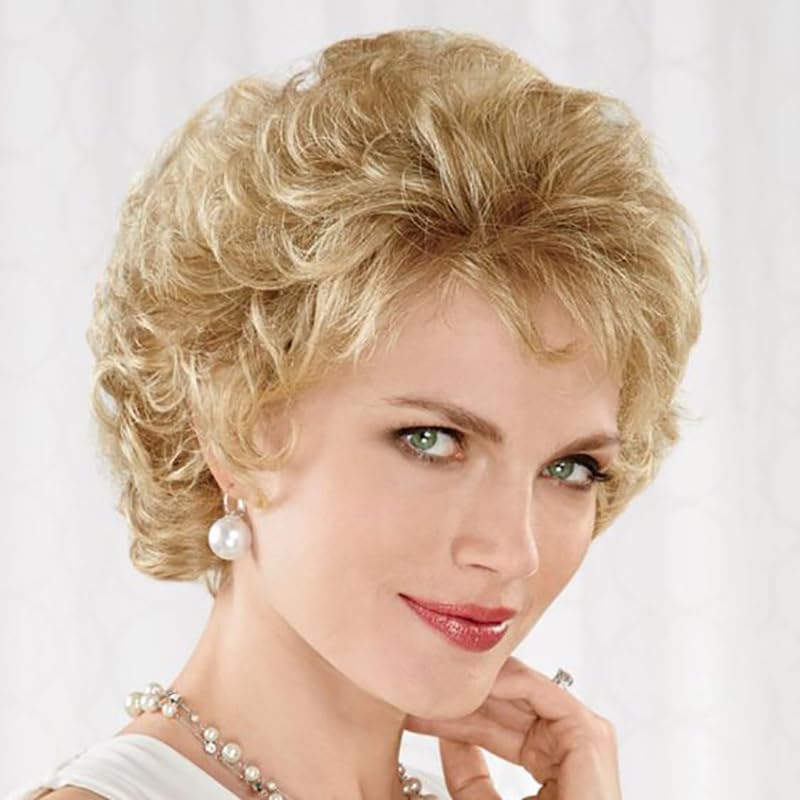 Baruisi Short Fluffy Blonde Wigs for Women Natural Looking Synthetic Short Curly Cosplay Hair Wig — image 1