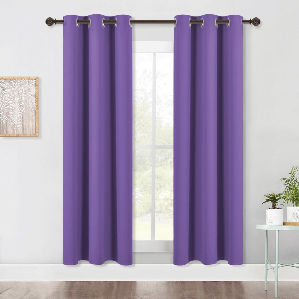 NICETOWN Bedroom Blackout Draperies Panels, 2 Panels, 42 x 72 Inch, Lilac Purple, Three Pass Microfiber Noise Reducing Thermal Insulated Solid Ring Top Window Curtains Image
