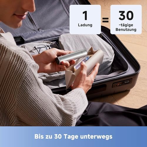 Fresh Pro 3DClean™ Elektrische Zahnbürste mit App, Schallzahnbürste für Erwachsene, 2 Bürstenköpfe und Reiseetui, 3-in-1-Ersatzbürstenkopf mit Halter, 30 Tage Akkulaufzeit, Silber
