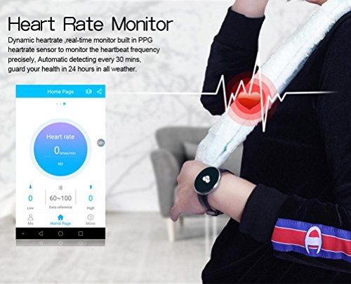 L@YC Round Touch Screen Smart Heart Blood Pressure Blood Oxygen Monitoring Sports Reminds Bluetooth Bracelet Activity Tracker, Silver Grey - Thumbnail 2