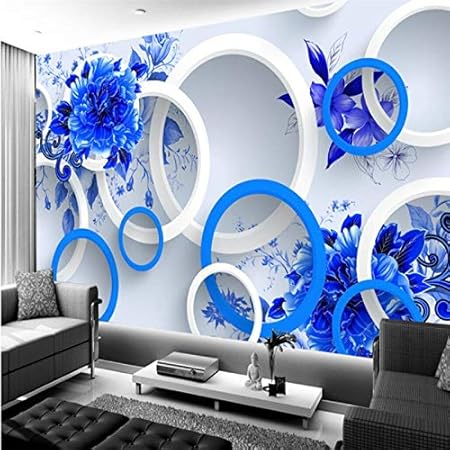 Buy Avikalp Exclusive Awz0338 3d Wall Mural Wallpaper Flowers Rich Blue And White Fashion 3d Living Room Hd 3d Wallpaper 4 Ft X 6 Ft Online At Low Prices In India Amazon In