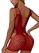FasiCat Women's Mesh Lingerie for Women Fishnet Babydoll Mini Dress Free Size Bodysuit Red Style 6