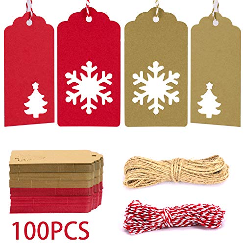 Tags Kraft Paper Brown Red Christmas Gift Tags with Holes Small Xmas Gift Tags with Twine Vintage Gift Labels Tags Bulk 100pcs