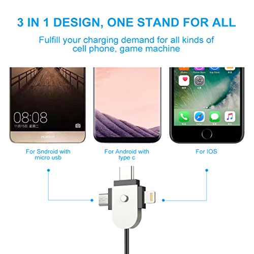 Cell Phone Charger Dock, XUNMEJ Universal Desktop Charging Stand Station for All Android Smartphone Samsung, iPhone X 8 7 6 Plus with Cable for Micro USB Type-C Apple iOS -Black