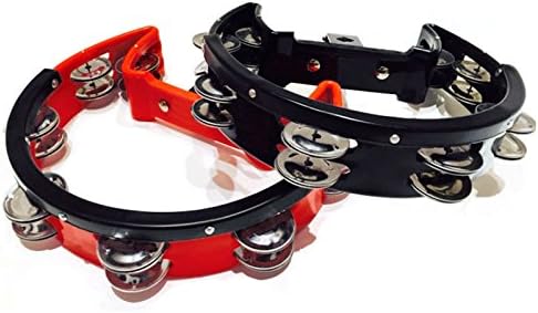 Drum Set Tambourine with Mounting Eye Bolt,Nickel Jingles(Black,Red) (Red)