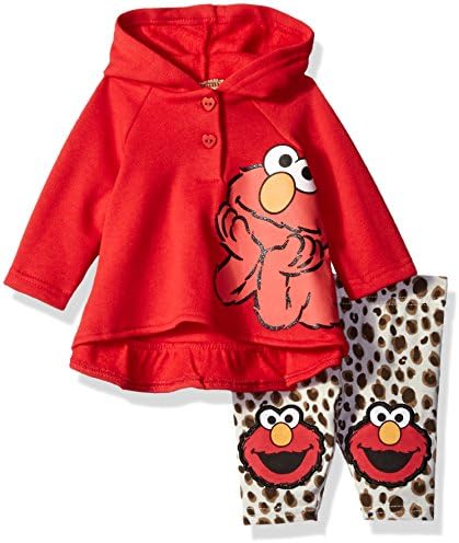 Sesame St Baby Girls' 2 Piece Elmo Fleece Hoodie and Printed Legging with Knee Patches, Red, 3/6 Months