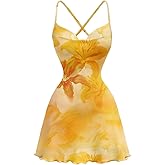 BEAUDRM Women's Floral Cami Dress Y2k Draped Ruched Criss Cross Backless Coquette Dresses
