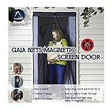 Gaia Nets Magnetic Screen Door Lace Detail, Easy Install Heavy Duty Mesh Curtain and Full Frame Velcro Fits Door Openings, Black
