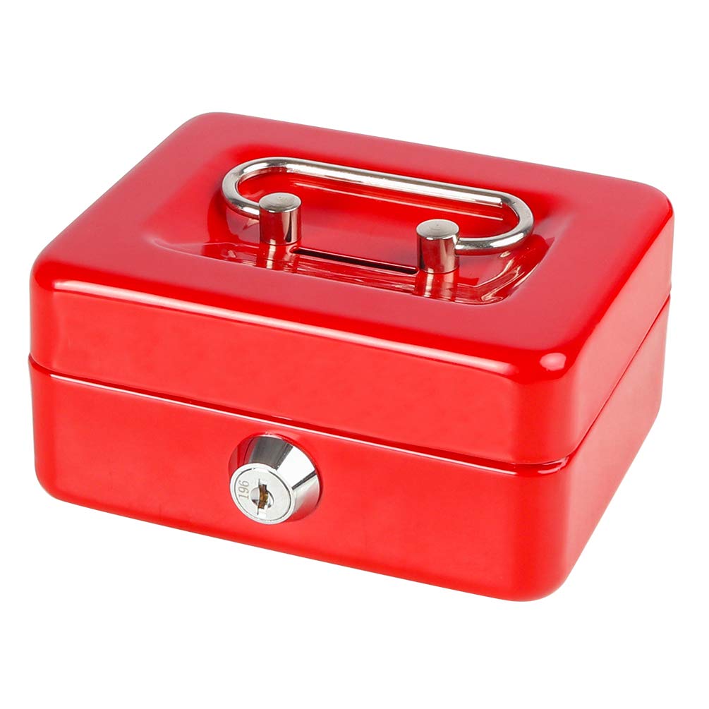 Small Cash Box with Lock and Coin Slot for Kids, Parrency Small Lock Box with Money Tray, 4.9 x 3.7 x 2.3 inch, Red