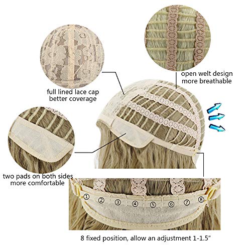 incohair 14 Inch Pink Wig Pastel Wavy Wig with Air Bangs Women Girls Short Bob Curly Wig Shoulder Length Lace Seam Synthetic Cosplay Wig Wig Cap Included