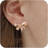 Relveo Gold Silver Bow Earrings for Women 14K Gold/Silver Plated Stud Earrings for Women Trendy Pearl Bow Earrings Dangle Dainty Jewelry Gifts
