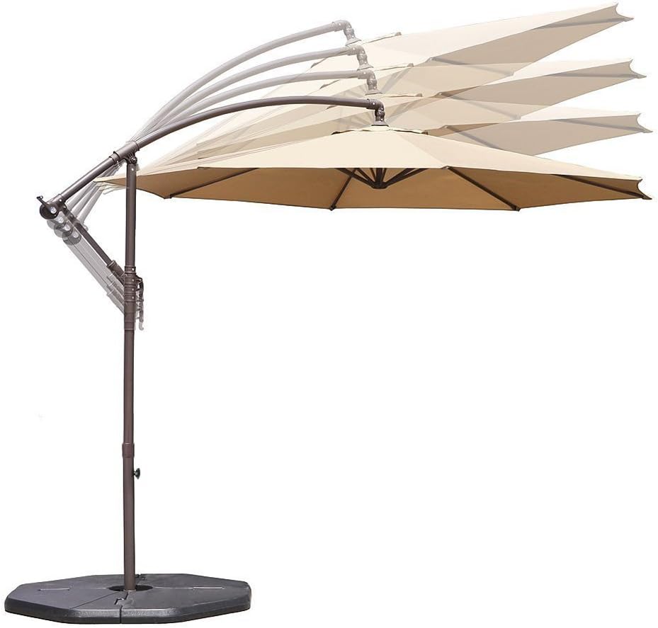 Amazon Com Le Papillon 10 Ft Offset Hanging Patio Umbrella Aluminum Outdoor Cantilever Umbrella Crank Lift Beige Garden Outdoor