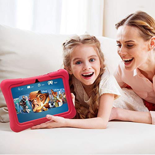 Dragon Touch Y88X Plus Kids Tablet 16 GB 2019 Edition, 7 inch HD IPS Display Touchscreen Kidoz Pre-Installed with All-New Disney Content - Red