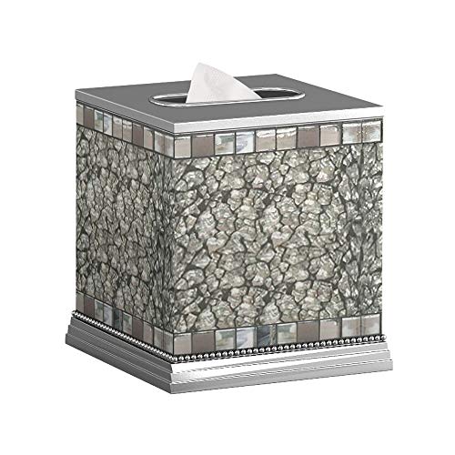 nu steel IB9I Nusteel Iceberg Collection Boutique Square Paper Facial Tissue Box Cover Holder for Bathroom Vanity countertops, nightstands, desks and Tables Mosaic Glass Shiny Alum Finish, Ice - Thumbnail 2