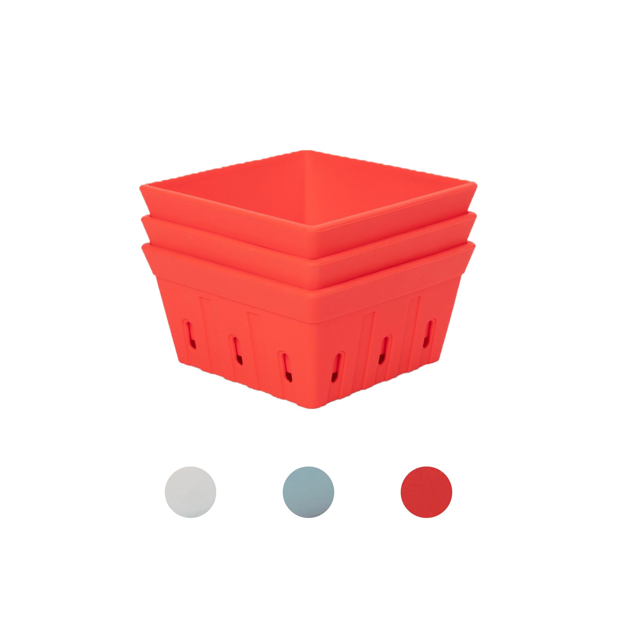Photo 1 of Casa Nico Silicone Berry Bowls – Durable Modern Farmhouse Colander & Storage Basket for Fruits and Vegetables, Refrigerator Organization, Dishwasher Safe, Oven Safe (Set of 3, Cherry)