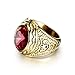 MASOP Lunxury Engraved Stainless Steel Mens Ring Red Synthetic Ruby Crystal Gold Color Wedding Band Rings