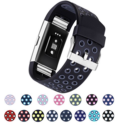 For Fitbit Charge 2 Bands, I-SMILE Two-color Compression Adjustable Replacement Wristband for Fitbit Charge 2 Bands(No tracker, Replacement Only) (Black-Grey, Large)