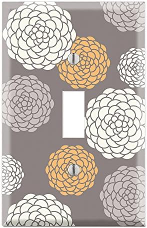 Graphics Wallplates - Modern Flower Blossom Grey - Single Toggle Wall Plate Cover