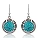 925 Sterling Silver Blue Turquoise Gemstone Rope Edge Round Dangle Hook Earrings 1.2