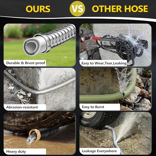 150 ft Stainless Steel Garden Hose - 2026 New Upgraded Metal Water hose - Flexible Water Hoses Pipes with Latex Core, 3/4" Solid Brass Connector - No-Expandable Watering Garden Hoses