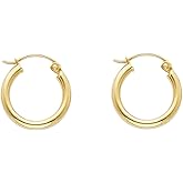 14k Yellow Gold 2mm Thickness Hinged Hoop Earrings - 10 Different Size Available