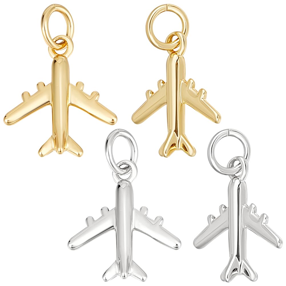 Beebeecraft 1 Box 12Pcs Airplane Charms 18K Gold & Platinum Plated Brass Aircraft Pendants Charms with Jump Ring for DIY Jewellery Gift Bracelets Necklaces Making (14x12.5mm)