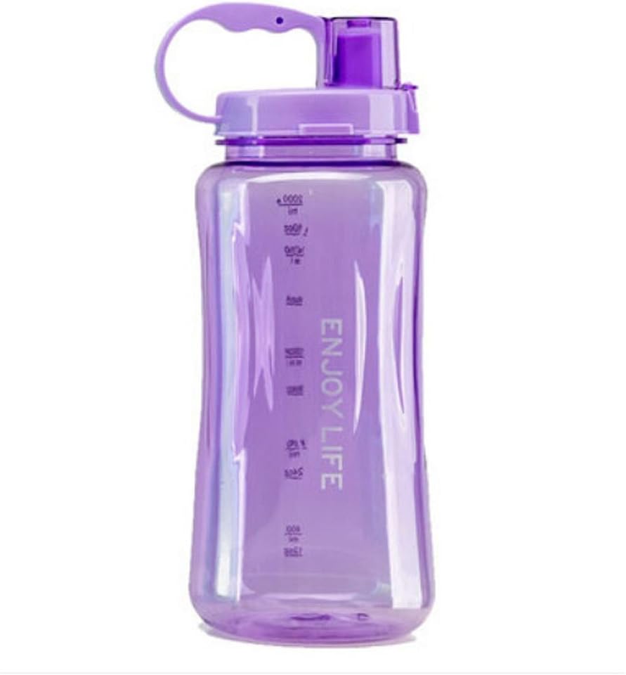 Lonni 2L Sports Water Bottles, Portable Wide Mouth Big Plastic Bottle Leakproof Space Cup BPA Free Travel Mugs with Scale,Straw,Strap for Kids Adult Summer Outdoor Sports