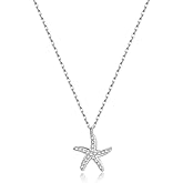 SLUYNZ 925 Sterling Silver Beach Starfish Choker Necklace for Women Teens CZ Starfish Pendant Necklace Chain