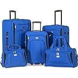 Flieks 5 Piece Set Expandable Rolling Suitcase Softshell Deluxe Luggage Set (Blue)