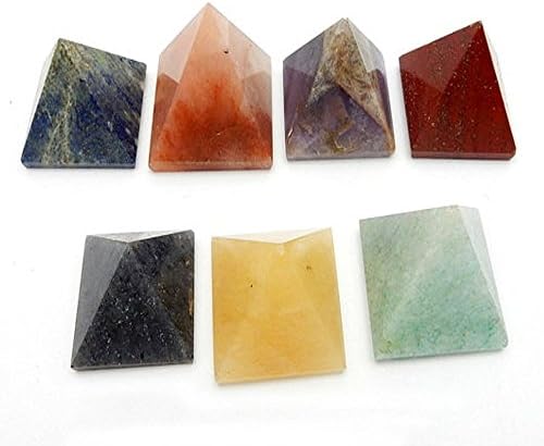 Harmony Gem Set of 7 Pyramid Chakra Set Reiki Engraved Pyramid Shaped Chakra Stone Healing Power (7 Pieces Chakra Pyramid)