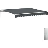 ALEKO Electric Patio Awning Caribbean White Frame 13x10 Gray | Retractable sunshade for decks and balconies, remote-controlled extension, water-resistant fabric, rust-free aluminum frame