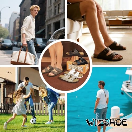 Wizshoe Men's Mules Clogs with Cork Insole Closed Slippers for Home and Garden Adjustable Buckle and Non-Slip Sole 41-46 EU