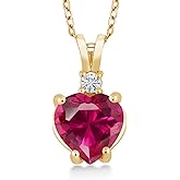 Gem Stone King 14K Yellow Gold Customized and Personalized 8MM Heart Shape and Round Gemstone Birthstone Pendant Necklace For Women with 18 Inch Chain