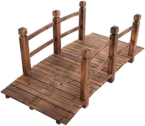 New 5' Wooden Bridge Stained Finish Decorative Solid Wood Garden Pond Arch Walkway