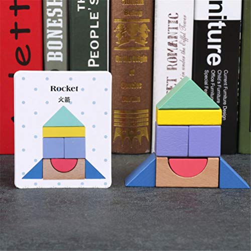 Livoty 15pcs DIY Rainbow Blocks 12pcs Cards Early Learning Baby Kids Wooden Building Block Educational Toys (Multicolor) - Thumbnail 3