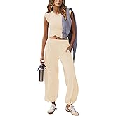 Outfeel Women 2 Piece Outfit Set Loungewear Cropped Tops and Jogger Sweatpant Matching Set Coordinated Sweatsuit with Pockets