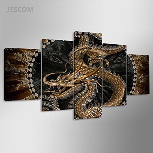 JESCOM Wall Art Home Decoration Modular Picture Framework Posters 5 Panel Dragon Living Room HD Printed Modern Painting On Canvas (30x40cmx2,30x60cmx2,30x80cmx1)