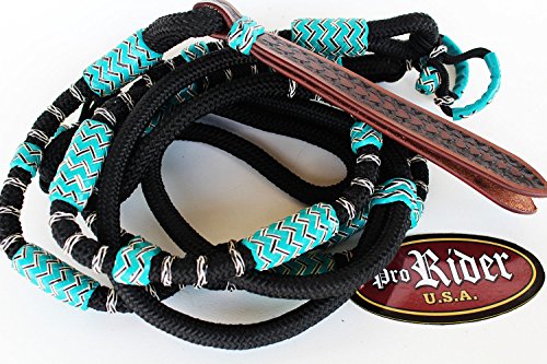 PRORIDER Horse Western Turquoise Braided Rawhide Nylon Romel ROMAL Rommel REINS 607216